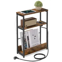 VASAGLE Beistelltisch mit 3 Ablagen, schmal, vintagebraun-tintenschwarz