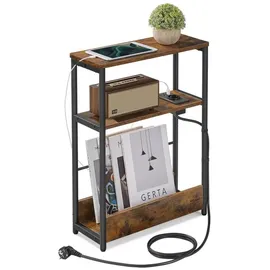 VASAGLE Beistelltisch mit 3 Ablagen, schmal, vintagebraun-tintenschwarz