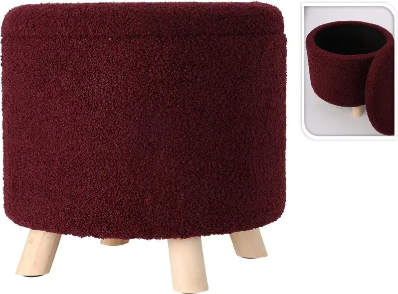 Sitzhocker aus Teddy-Fleece in Burgunderrot (35 x 40 x 55 cm)