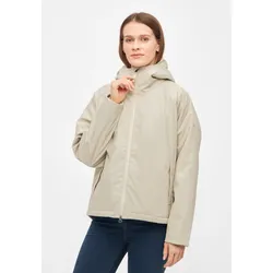 Regen- und Matschjacke DERBE "Peutholm Leo", Damen, Gr. 38, beige (fog, leo), Obermaterial: 100% Polyester; Futter: 100% Polyester; Beschichtung: Polyurethan, modisch, Langarm Raglanärmel normaler Saum, Jacken, Wasserabweisend, winddicht, gefüttert, Kapuze