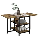 HOMCOM Esstisch Klappbar mit 2 Ablagen 140 x 80 cm Rollen Stahl Rustikal-Braun