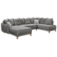 Stella Trading Wohnlandschaft in U-Form, Graphit / Silber - Ausziehbares Sofa mit Schlaffunktion und Bettkasten - 338 x 91 x 212 cm B/H/T: