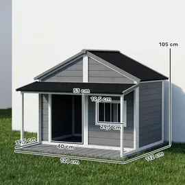 PawHut Hundehütte aus Holz Kleintierhaus Hundehaus mit Terrasse für draußen