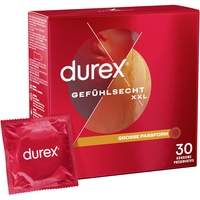 DUREX Gefühlsecht XXL Kondome – Dünne Kondome mit großer Passform & mit Silikongleitgel befeuchtet, - 30er Pack (1 x 30 Stück(e) weich