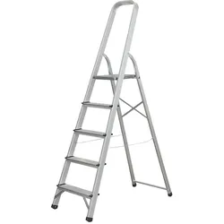 Trittleiter klappbar 5 Stufen, Aluminium, rutschfest, belastbar bis 150kg, Stehleiter