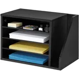 Vevor Briefablage mit 4 Fächern & Herausnehmbaren Regalböden, Dokumentenablage aus Holz mit Stehsammler, Aktenhalter für Büro Klassenzimmer, Literaturorganizer für Akten Dokumenten Papier, Schwarz