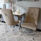 Barock Stuhl Antonio Dark Beige mit Klopfer, gesteppt mit Knöpfen – beige Polste