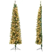 Costway Künstlicher Halber Weihnachtsbaum Beleuchtet, Tannenbaum mit 150 LED-Lichtern Eck-Christbaum mit Metallständer, Kunstbaum Weihnachten, für Büro, Zuhause, Party