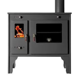 EEK A+ Kaminofen mit Backfach und Herdplatte Eco Retro Holzofen 7 kW Kamin Ofen Dauerbrandofen Werkstattofen Schwedenofen Hüttenofen Heizofen