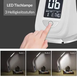monzana Schreibtischlampe mit Display Kalender Uhr Wecker Dimmbar Nachttischlampe Tischlampe Tischleuchte Weiß