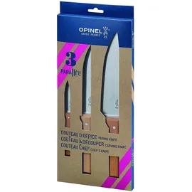 Opinel Parallele Messerset 3-tlg. rostfreier Stahl Buchenholzgriff Braun/Silber