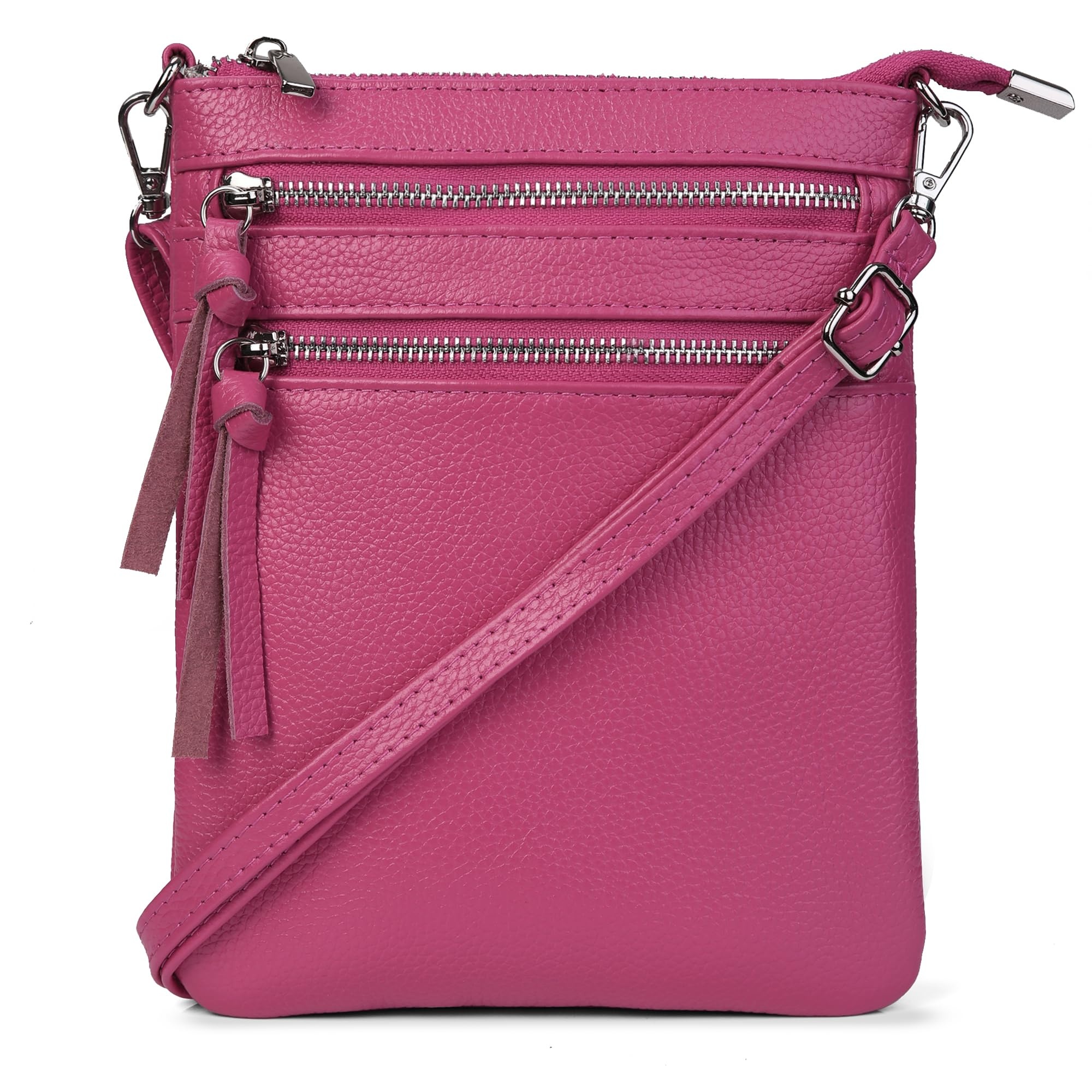 befen Small Leather Crossbody Purses for Women, Multi Pocket Cross Body Bag Zipper Purse and Handbags, Functional Slim Shoulder Bag with Adjustable Long Strap (Hot Pink) - 8
