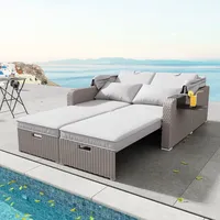 Flieks Gartensofa für 2 Personen, Polyrattan Gartenmöbelset mit Sonnendach und Kissen, Gartenlounge Set Sofa Outdoor, Balkonmöbel Terrassenmöbe... - Braun