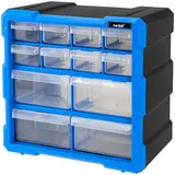 HMF Sortimentskasten Kunststoff 26,5 x 26,5 x 16 cm Blau/Schwarz mit 12 Schubladen