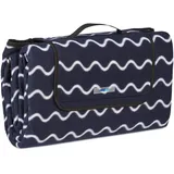 Relaxdays XXL Picknickdecke, 200x200 cm, Fleece Stranddecke, wärmeisoliert, wasserdicht, mit Tragegriff, dunkelblau/weiß