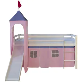 Homestyle4u Hochbett Weiß, Rosa, Holz, Kinder- & Jugendzimmer, Kindermöbel, Kinderbetten, Hochbetten