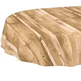 Tischdecke oval Holzoptik Hellbraun – Wachstuch ohne Einfassung – pflegeleicht, wasserfest & wetterfest – für Innen & Außen 260 x 140 cm (Oval)