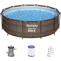 BESTWAY Steel Pro Max Frame Pool Set 366 x 100 cm rattanoptik inkl. Filterpumpe + Poolleiter