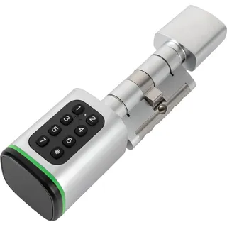 Kombinations-Türschloss Set elektrisch Tür-Schließzylinder mit 2 Schlüssel 4 Entriegelungsmethoden IP53 (Silber)