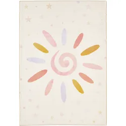 Teppich Kinder Flachgewebe Blume-Sonne Muster Polyamid Antirutsch Spielzimmer Creme Rechteckig 120x170 | Kadima Design