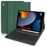 Hofsos Hülle mit Tastatur für iPad 9.Generation, Tastatur hülle für 10.2 Zoll ipad 9./ 8. /7. Generation, Schutzhülle mit Stifthalter Wireless Abnehmbare QWERTZ Tastatur für iPad 9 Gen, Dunkelgrün