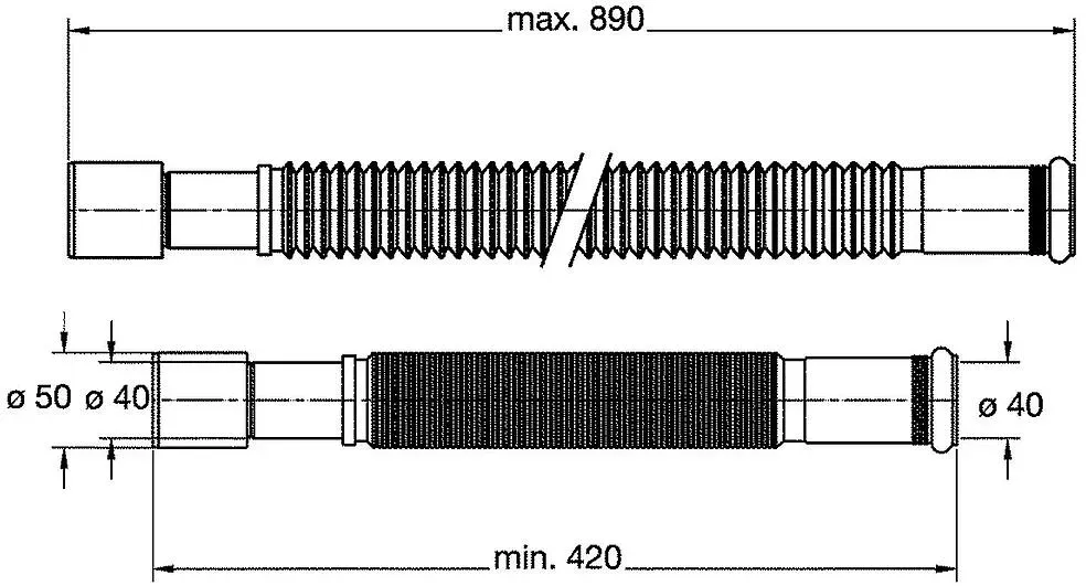 Flexibler Universalschlauch Ø 40mmx40/50mm, Länge: 420-890mm