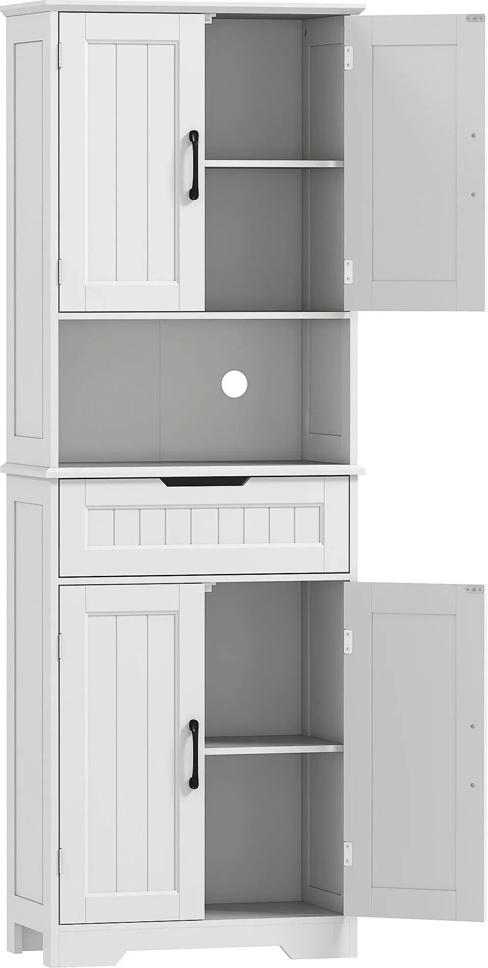 HOMCOM Anrichte Küche, Speicherwagen mit Kabeldurchführung und Mikrowellenfach, Küchenwagen mit 2 Schränken, Schublade, Verstellbare Regale, für Esszimmer, Wohnzimmer, 60x30x172 cm, Weiß   Aosom