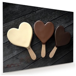 Primedeco Glasbild Wandbild Schokoladeneis in Herzform mit Aufhängung, Süsses braun 120 cm x 90 cm