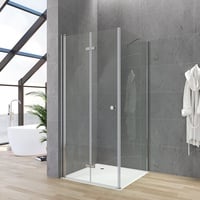 Duschtür mit Seitenwand 80x80 cm Falttür Drehfalttür Dusche 80 cm mit festem Seitenteil 80 cm Duschkabine Eckeinstieg rahmenlos Eckdusche Falttüren Sicherheitsglas ESG Klarglas 5 mm Höhe 187 cm