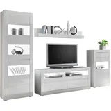 furn.design Wohnwand weiß und Stone Design grau Anbauwand 4-teilig 302 x 198 cm, Nobile