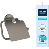 GROHE Start, Toilettenpapierhalter WC ohne Bohren (zum Kleben und Bohren geeignet, mit Schrauben & Dübel, Kleber separat kaufen, mit Deckel, verdeckte Befestigung), Hard Graphite, anthrazit, 41179AL0
