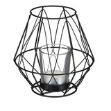 Relaxdays Teelichthalter, geometrisches Design, Kerzenhalter mit Votivglas, Metall, Kerzenständer, HxD 14x14 cm,