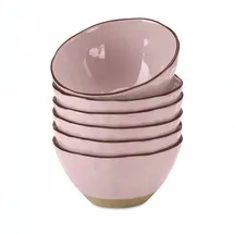 Loberon Schüssel 6er Set Biarré, unebenes, ursprüngliches Design, mediterraner Charakter, Geschirr, spülmaschinenfest, Tischaccessoires, Steinzeug, rosa