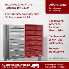 AL Briefkastensysteme 4 Fächer Premium Edelstahl Stand Briefkasten Anlage für Post A4 modern, robust, wetterfest, Artikelnummer: 132V4DZS2