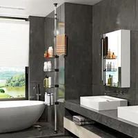 Duschregal Teleskop Ohne Bohren mit 3/4 Duschkorb Ecke Rutschfestes Stabiles Badezimmer Regal Aus Metall Höhenverstellbar Teleskopregal Bad,75–300 cm – 4-lagig
