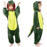 Aniepaa Dino Kostüm Kinder, Dinosaurier Kostüm Kinder mit Kapuze Flanell Winter Overall kostüme für Faschingskostüme Kinder Junge (115-125cm)