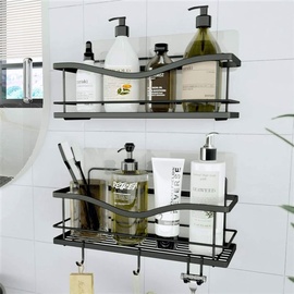 kincmax Duschablage ohne Bohren aus Edelstahl - 2er Set - Rostfrei Duschregal Selbstklebend für das Badezimmer mit Haken (Schwarz)