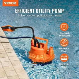 Vevor Schmutzwasserpumpe, Wasserpumpe 320W 6000L/H 7m Förderhöhe,