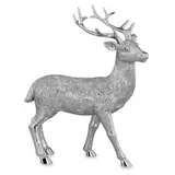 Gro�e Stehende Silber Deko Hirsch Figur & Geweih - Weihnachten Wildfigur 20 cm