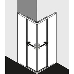 Kermi Pega Gleitt.-Eckeinstiegsh. 2-tlg. bodenfrei PEC2L11018VAK 110x185cm, silber hochglanz, ESG klar, links, auf Duschwanne