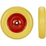 Relaxdays Schubkarrenrad 4.80 4.00-8, Vollgummirad & Stahlfelge, 3 Adapter, Ersatzrad pannensicher, 100 kg, gelb-rot
