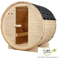 Artsauna Fasssauna Spitzbergen 120 - 2 Personen, 3,6 kW Ofen, Zubehör - Fichtenholz Sauna