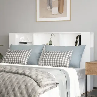 Festnight Bett-Kopfteil mit Ablagen und Aufbewahrung - Weiß Holz Bücherregal-Kopfteil 180 x 18,5 x 104,5 cm