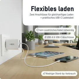 Ansmann USB Ladegerät 30W - USB C & A Schnelllader Integriertes Kabel