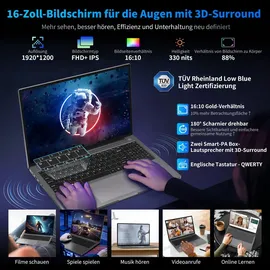 Blackview Laptop Acebook 12 Intel Core I5-1030NG7, 16 FHD, 16GB DDR4, 512GB SSD 2TB,Win11 Pro Notebook, 57Wh Mega Akku/ 67W Schnellladung, HDMI 2.0, Tastatur QWERTY, USB 3.0×2, Dual-Band 5G WiFi