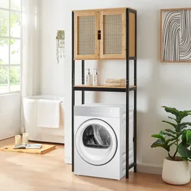 [en.casa] Tervola Toilettenschrank 63 x 172 x 27 cm Schwarz/Bambus