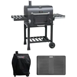 TAINO HERO XL Holzkohlegrill Set Abdeckhaube Grillplatte Smoker Grillwagen BBQ