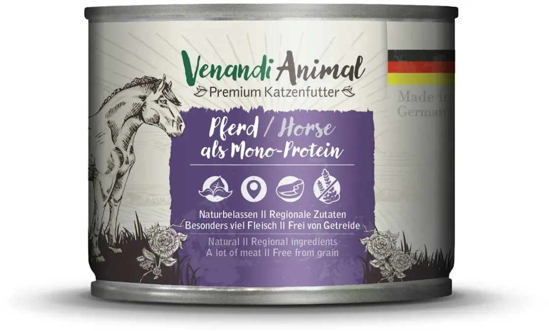 Venandi Animal Monoprotein 200g Katzennassfutter 6 x 200 Gramm Pferd