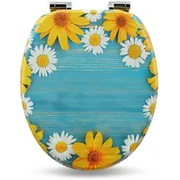 Sanfino WC-Sitz "Daisies“ Premium Toilettendeckel mit Absenkautomatik aus Holz,