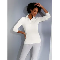 Poloshirt CREATION L PREMIUM "Pima-Baumwoll-Poloshirt", Damen, Gr. 44, weiß, 95% Baumwolle, 5% Elasthan, unifarben, Langarm, Shirts